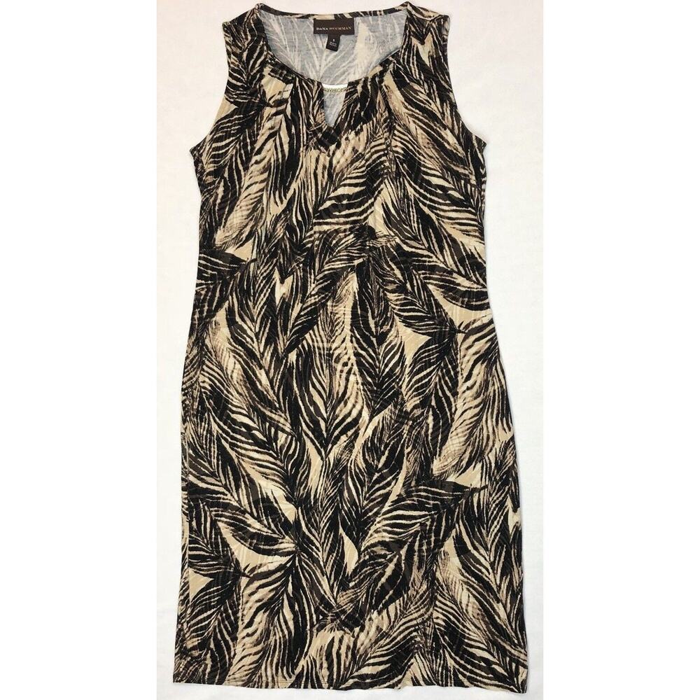 Dana Buchman Dress Women Small Brown Floral Shift Dress Sleeveless Stretch